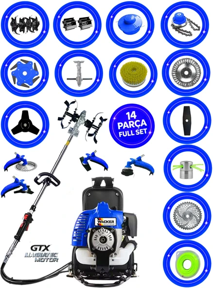 Wacker Pro German KX-8500 PROX Sırt Tırpan+ Akrobat Çapalama + Toprak Eşeleme 14 Parça Biçici Setli ürün görseli 1