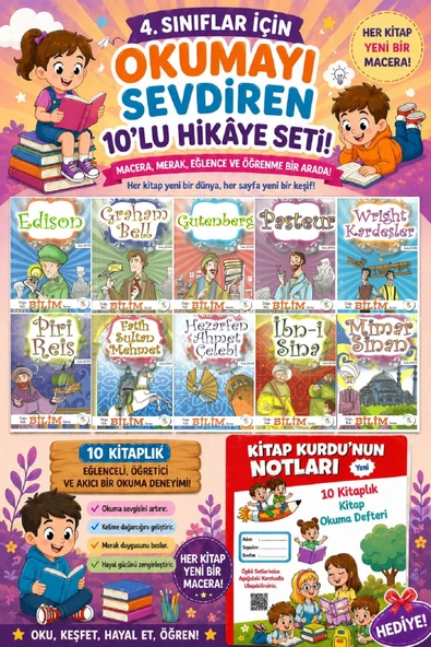 4 .Sınıf Öğrencileri İçin Zevkle Okuyacağı 10 lu Hikaye Seti -8 (Kitap Okuma Not Defteri Hediyeli) ürün görseli 1