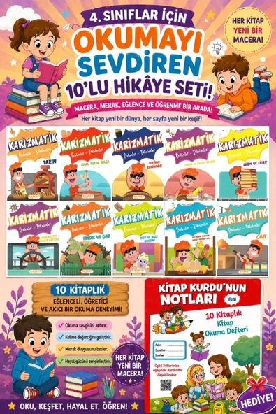 4 .Sınıf Öğrencileri İçin Zevkle Okuyacağı 10 lu Hikaye Seti -5 (Kitap Okuma Not Defteri Hediyeli) ürün görseli 1
