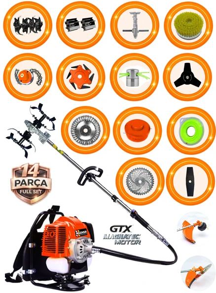 Wacker Pro German TITAN WRX-790F Sırt Tırpan+ Akrobat Çapalama + Toprak Eşeleme 14 Parça TAM Setli ürün görseli 1