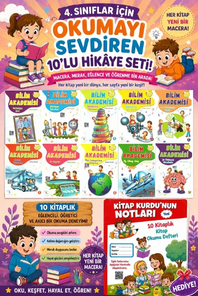 4 .Sınıf Öğrencileri İçin Zevkle Okuyacağı 10 lu Hikaye Seti -3 (Kitap Okuma Not Defteri Hediyeli) ürün görseli 1