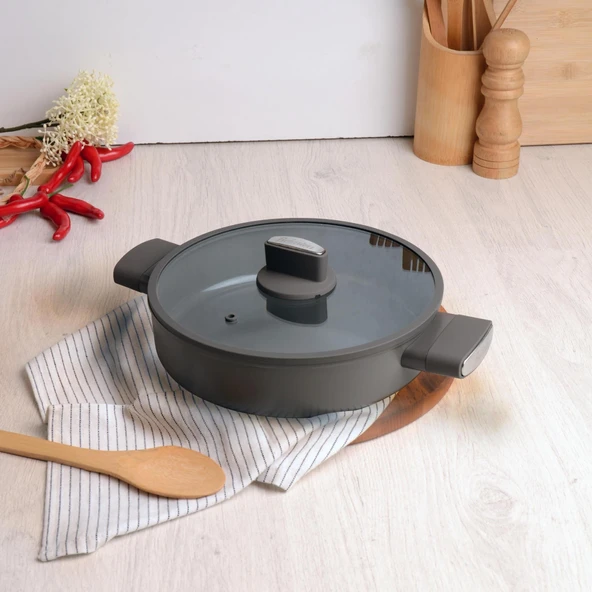 BELARIVA 30 CM GRI SILIKON SAPLI BASIK TENCERE ürün görseli 1
