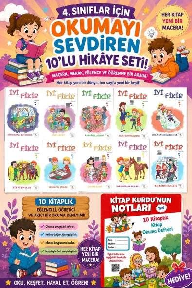 4 .Sınıf Öğrencileri İçin Zevkle Okuyacağı 10 lu Hikaye Seti -3 (Kitap Okuma Not Defteri Hediyeli) ürün görseli 1