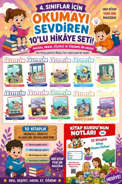 4 .Sınıf Öğrencileri İçin Zevkle Okuyacağı 10 lu Hikaye Seti -6 (Kitap Okuma Not Defteri Hediyeli) ürün görseli 1