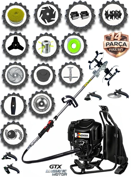 Wacker Pro German WRX-9000 V8 Sırt Tırpan+ Akrobat Çapalama + Toprak Eşeleme 14 Parça Bahçe Setli ürün görseli 1