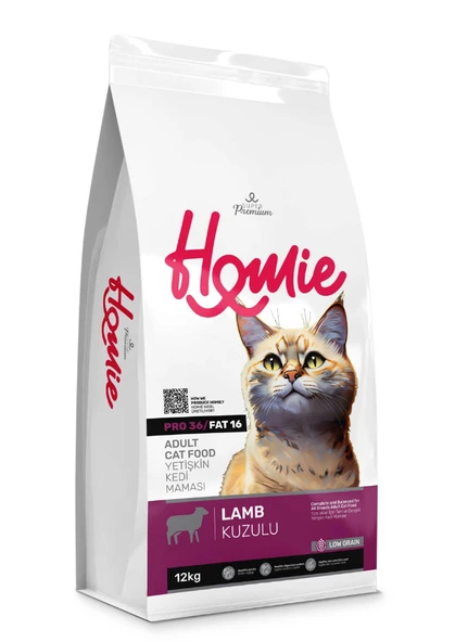 Homie Premium Adult Cat Düşük Tahıllı Kuzulu 36/16 Yetişkin Kedi Maması 12 Kg ürün görseli 1
