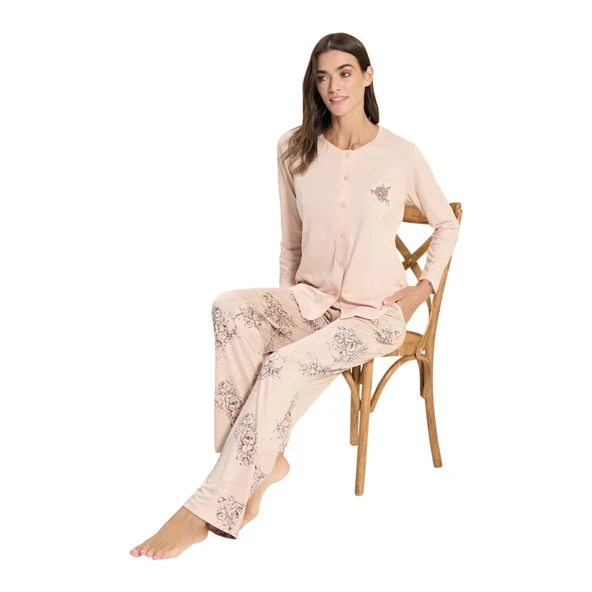 Over Sleep 3317 Kadın Uzun Kol Büyük Beden Modal Süprem Pijama Takım (L-XL-XXL-3X ürün görseli 1