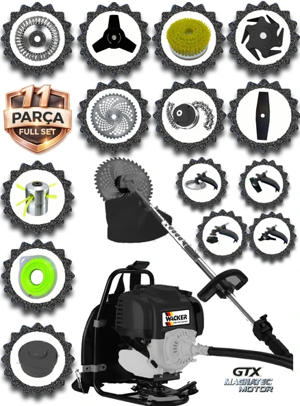 Wacker Pro German WRX 435 PRO Seri Sırt Tipi Benzinli Ot Çalı Çim Biçme Tırpanı+ 11 PCS Full Set Hali Yıkamalı ürün görseli 1