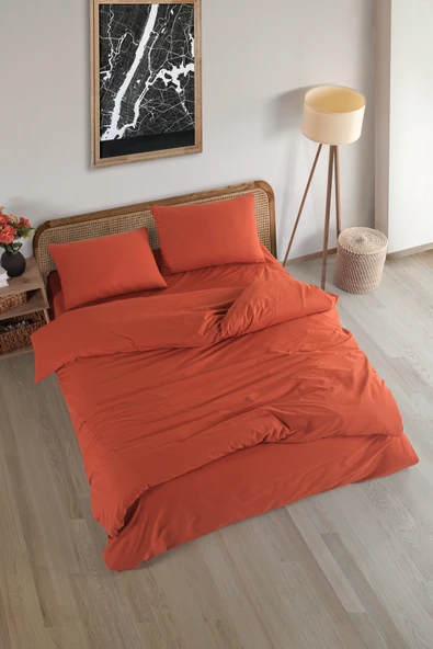 Karden Flower Plain 100% Pamuk Tek Kişilik Nevresim Seti - Kiremit ürün görseli 1