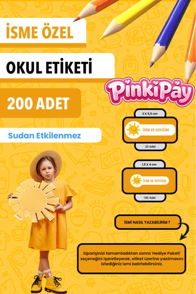 İsim Yazılabilir Güneş Temalı Okul Etiketi – Kalem & Defter İçin 200 Adet ürün görseli 1