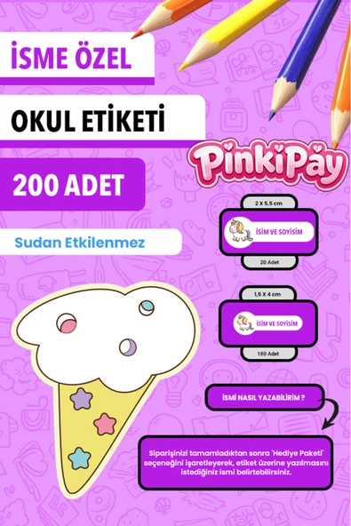 İsim Yazılabilir Sevimli Unicorn Temalı Okul Etiketi – Kalem & Defter İçin 200 Adet (Figür 1) ürün görseli 1