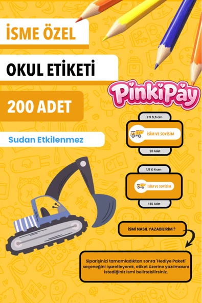 İsim Yazılabilir İş Makineleri Temalı Okul Etiketi – Kalem & Defter İçin 200 Adet (Figür 1) ürün görseli 1