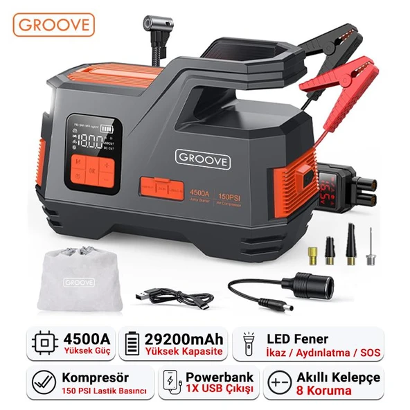 PTTAVM: GROOVE JS006 29200mAh 4500A Akü Takviye Cihazı +Lastik
