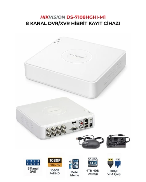 Hikvision DS-7108HGHI-M1 DVR 8 Kanal İnsan Araç Analizli Kayıt Cihazı ürün görseli 1