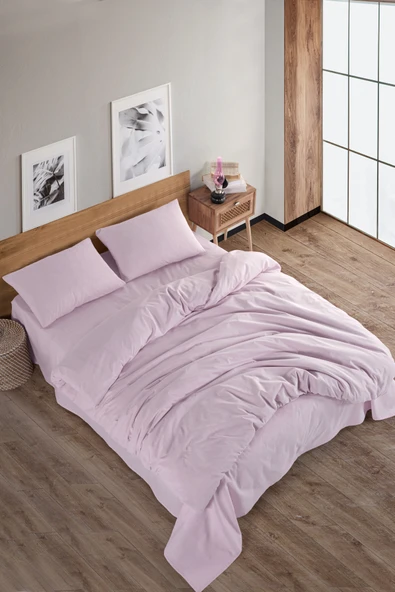 Karden Flower Solid Pamuklu Çift Kişilik Nevresim Seti - Pembe - Resim 2