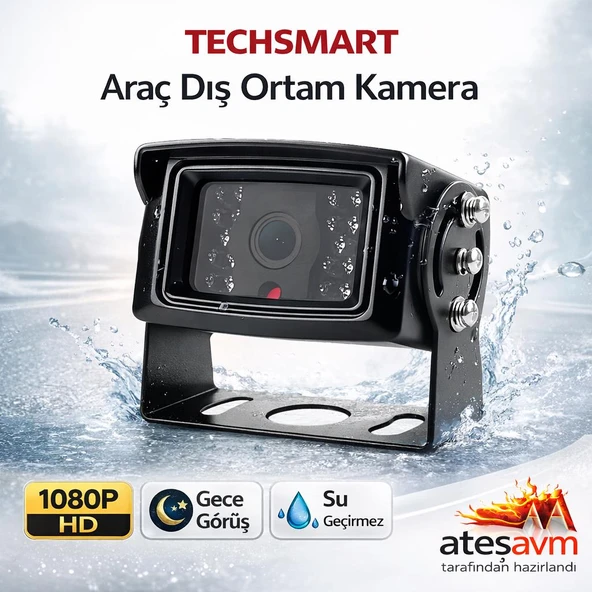 Techsmart Araç Dış Ortam Geri Görüş Kamerası Gece Görüşlü Su Geçirmez Mobil Araç Kamerası ürün görseli 1