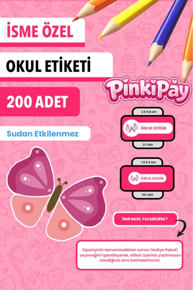 İsim Yazılabilir Güzel Kelebekler Temalı Okul Etiketi – Kalem & Defter İçin 200 Adet ürün görseli 1
