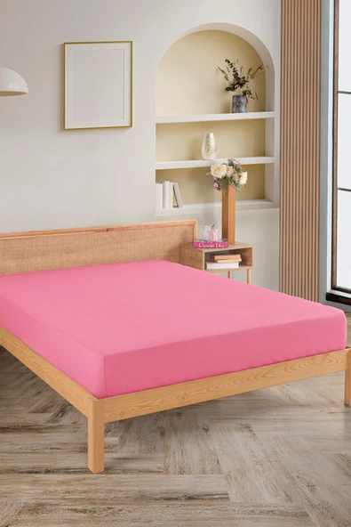 Karden Flower Premium %100 Pamuk Çift Kişilik Penye Lastikli Çarşaf - Pembe ürün görseli 1