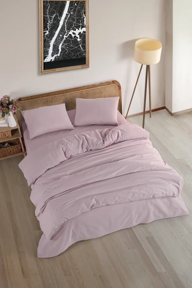Karden Flower Plain 100% Pamuk Tek Kişilik Nevresim Seti - Lila ürün görseli 1