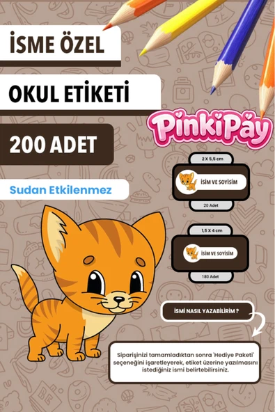 İsim Yazılabilir Sevimli Hayvanlar Temalı Okul Etiketi – Kalem & Defter İçin 200 Adet (Figür 2) ürün görseli 1