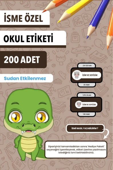 İsim Yazılabilir Sevimli Hayvanlar Temalı Okul Etiketi – Kalem & Defter İçin 200 Adet (Figür 3) ürün görseli 1