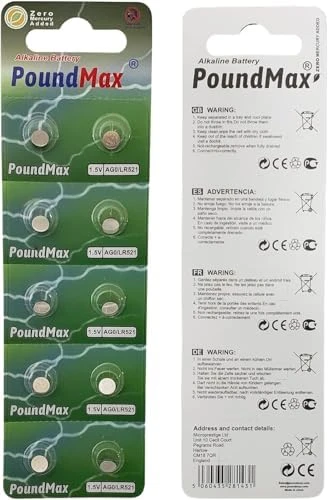 PoundMax 10 Adet AG0 (LR521,LR63,379) 1.5V alkalin düğme pil ürün görseli 1
