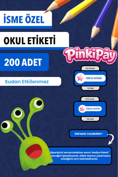İsim Yazılabilir Uzay Temalı Okul Etiketi – Kalem & Defter İçin 200 Adet ürün görseli 1