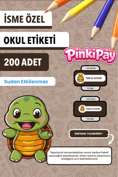 İsim Yazılabilir Sevimli Hayvanlar Temalı Okul Etiketi – Kalem & Defter İçin 200 Adet (Figür 1) ürün görseli 1