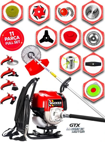 Wacker Pro German GX-448 ELITE Seri Sırt Tipi Benzinli Ot Çalı Çim Biçme Tırpanı+ 11 PCS Full Set Hali Yıkamalı ürün görseli 1