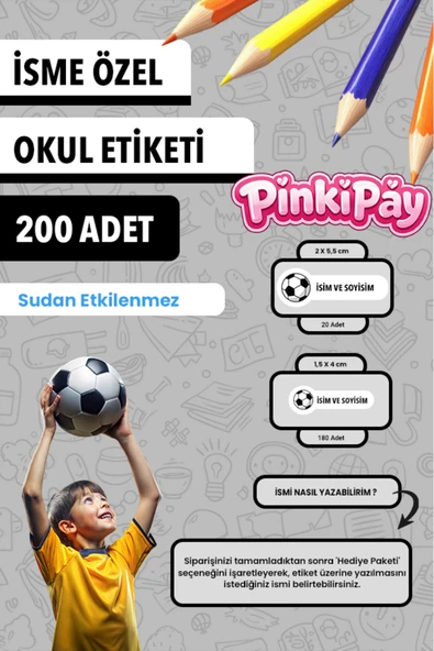 İsim Yazılabilir Futbol Temalı Kişiye Özel Okul Etiketi – Kalem & Defter İçin 200 Adet ürün görseli 1