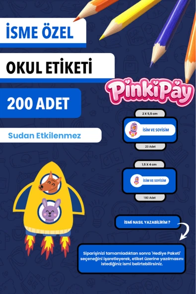 İsim Yazılabilir Sevimli Hayvanlar Uzayda Temalı Okul Etiketi – Kalem & Defter İçin 200 Adet ürün görseli 1