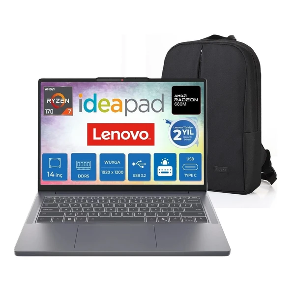 Ideapad Slim 3 14ARP10 Amd Ryzen 7 170 32GB Ddr5 512GB SSD Radeon™ 680M 14" Wuxga IPS 300NITS Windows 11 Pro Taşınabilir Bilgisayar 83K6006JTR + Snertech Çanta ürün görseli 1