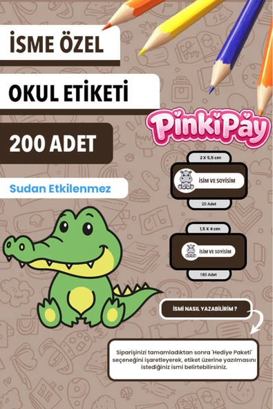 İsim Yazılabilir Sevimli Hayvanlar Temalı Okul Etiketi – Kalem & Defter İçin 200 Adet (Figür 4) ürün görseli 1