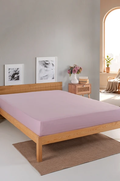 Karden Flower Plain %100 Pamuk Çift Kişilik Ranforce Lastikli Çarşaf Lila ürün görseli 1