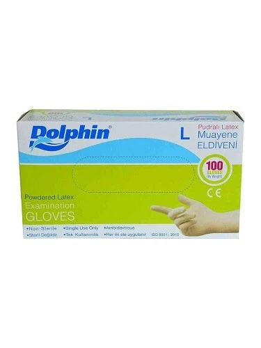 DOLPHİN LATEX PUDRALI BEYAZ MUAYENE ELDİVENİ (L) 100’LÜ ürün görseli 1