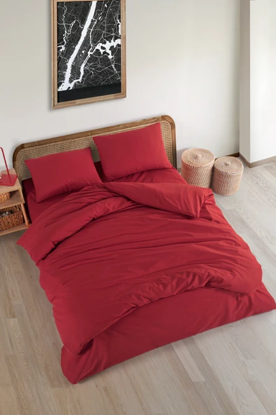 Karden Flower Plain 100% Pamuk Tek Kişilik Nevresim Seti - Kırmızı ürün görseli 1