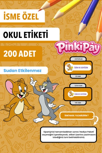 İsim Yazılabilir Tom And Jerry Temalı Okul Etiketi – Kalem & Defter İçin 200 Adet ürün görseli 1