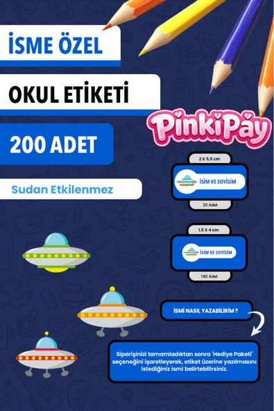 İsim Yazılabilir Uzay Gemisi Temalı Okul Etiketi – Kalem & Defter İçin 200 Adet ürün görseli 1