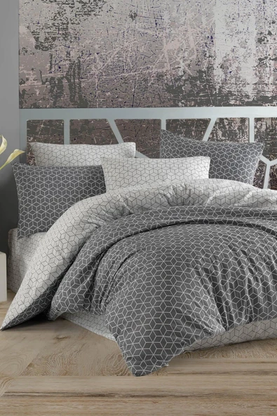 Karden Flower Cubic Ranforce Pamuklu Çift Kişilik Nevresim Seti - Çarşafsız ürün görseli 1
