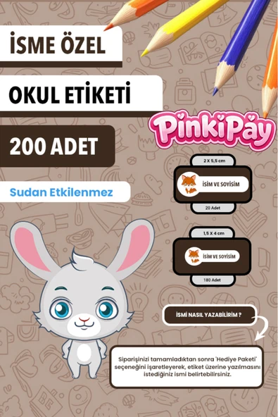 İsim Yazılabilir Eğlenceli ve Sevimli Hayvanlar Temalı Okul Etiketi – Kalem & Defter İçin 200 Adet ürün görseli 1