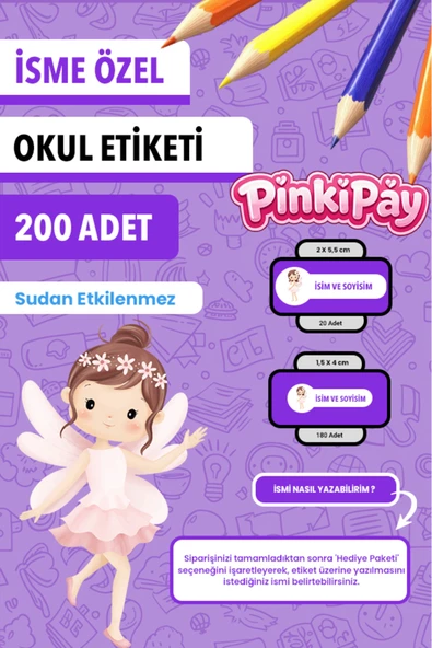 İsim Yazılabilir Güzel Peri Kızları Temalı Okul Etiketi – Kalem & Defter İçin 200 Adet ürün görseli 1