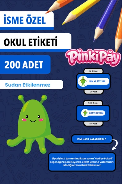 İsim Yazılabilir Uzay Temalı Okul Etiketi – Kalem & Defter İçin 200 Adet (Figür 1) ürün görseli 1