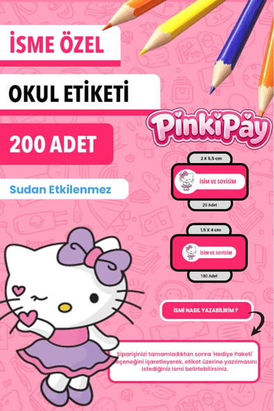 İsim Yazılabilir Hello Kitty Temalı Okul Etiketi – Kalem & Defter İçin 200 Adet ürün görseli 1