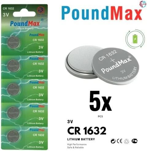 PoundMax 5 adet CR1632(DL1632) 3V Düğme Pil (Akıllı ev aletleri,araba anahtarları,terazi,uzaktan kumanda,bilgisayar anakartları için ürün görseli 1