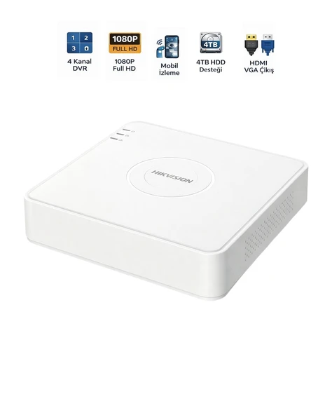 Hikvision DS-7104HGHI-M1 4 Kanal DVR H.265 Pro+ Güvenlik Kayıt Cihazı ürün görseli 1