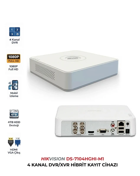 Hikvision DS-7104HGHI-M1 4 Kanal DVR İnsan Araç Sınıflandırma Destekli ürün görseli 1
