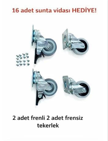 4 Adet (2 Adet Frenli 2 Adet Frensiz) Döner Tablalı 50'lik Bilyalı Masa Dolap Sehpa Mobilya Tekeri ürün görseli 1