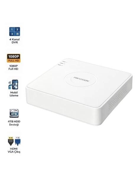 Hikvision DS-7104HGHI-M1 4 Kanal Turbo HD DVR 4TB Disk Destekli ürün görseli 1