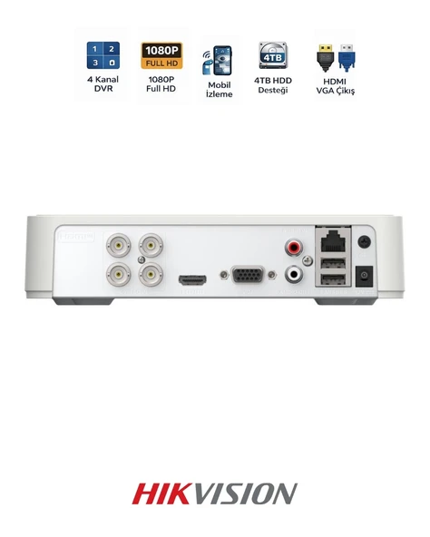 Hikvision DS-7104HGHI-M1 4 Kanal DVR 5 IP Kamera Destekli Kayıt Cihazı ürün görseli 1