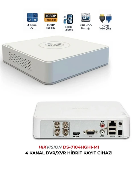 Hikvision DS-7104HGHI-M1 4 Kanal DVR Koaksiyel Ses Destekli ürün görseli 1